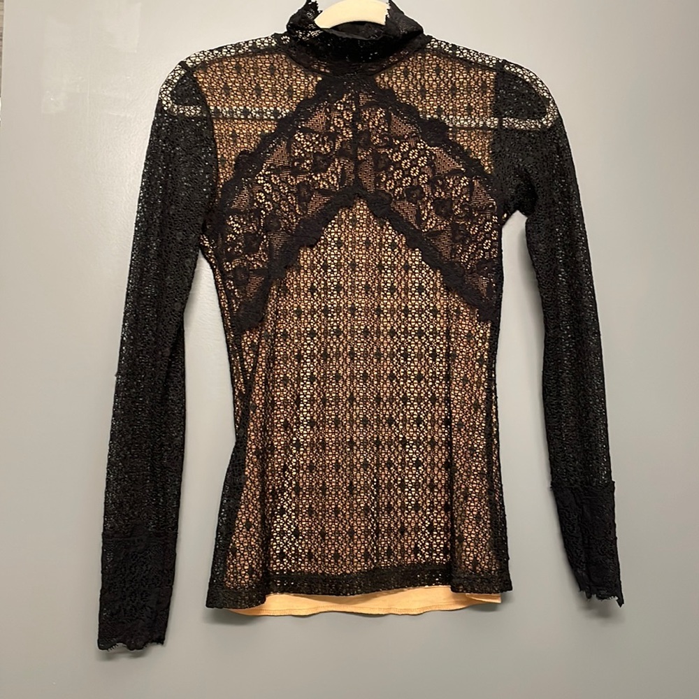Nightcap clothing black lace long sleeve turtleneck nightcap size 1